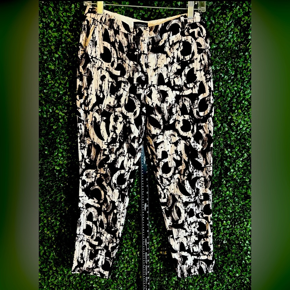Topshop Cigarette Trousers Women Floral Pattern Tapered Ankle Pants Skinny Sz 4